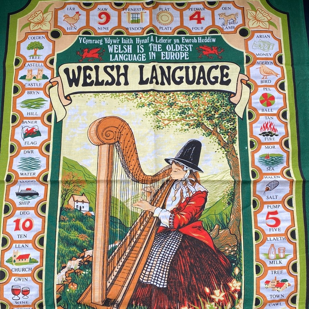 Vintage Welsh Language Tea Towel